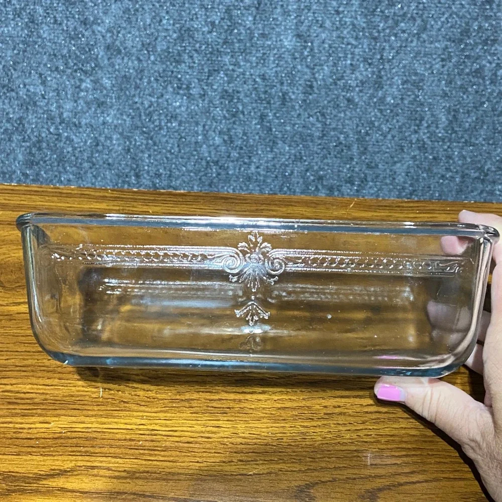 Fire-King Philbe Sapphire Blue Glass Loaf Pan Vintage 1940s Embossed 1.5‎ Qt